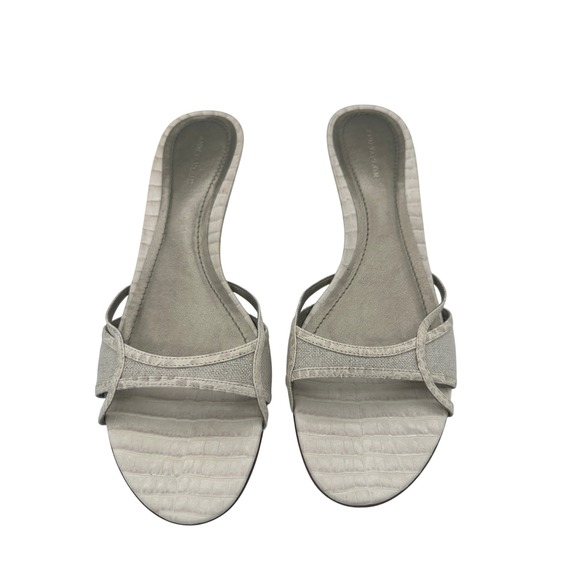 Ann Taylor Heeled Sandals Size 10M Slide on Faux Croc Heels Neutral - Picture 1 of 12